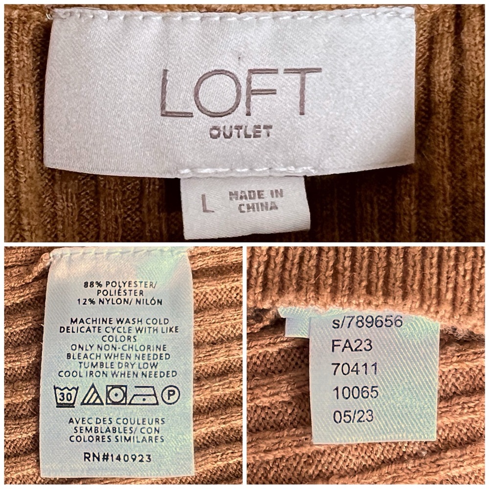 ❌SOLD❌ LOFT Outlet Sleeveless Knit Mock Neck Top Caramel Brown Large L - Picture 4 of 11